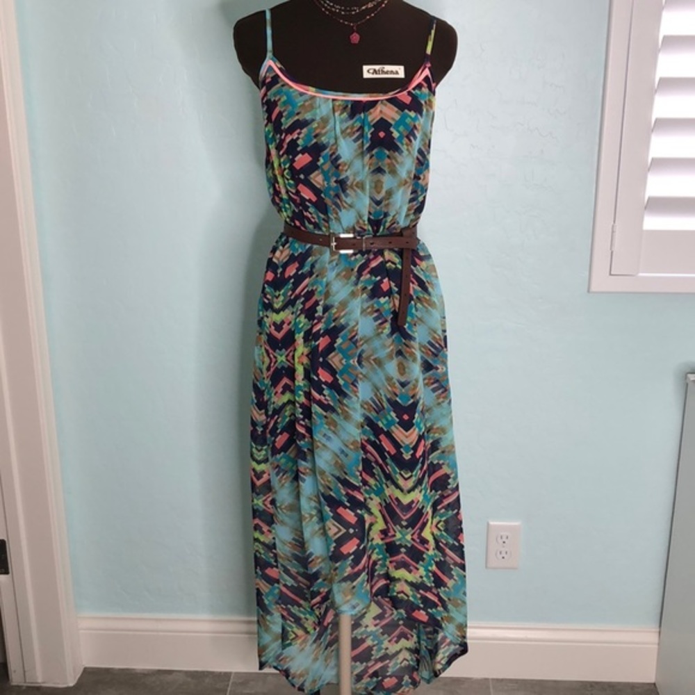 Maurices spaghetti strap multi colored hi/lo dress
